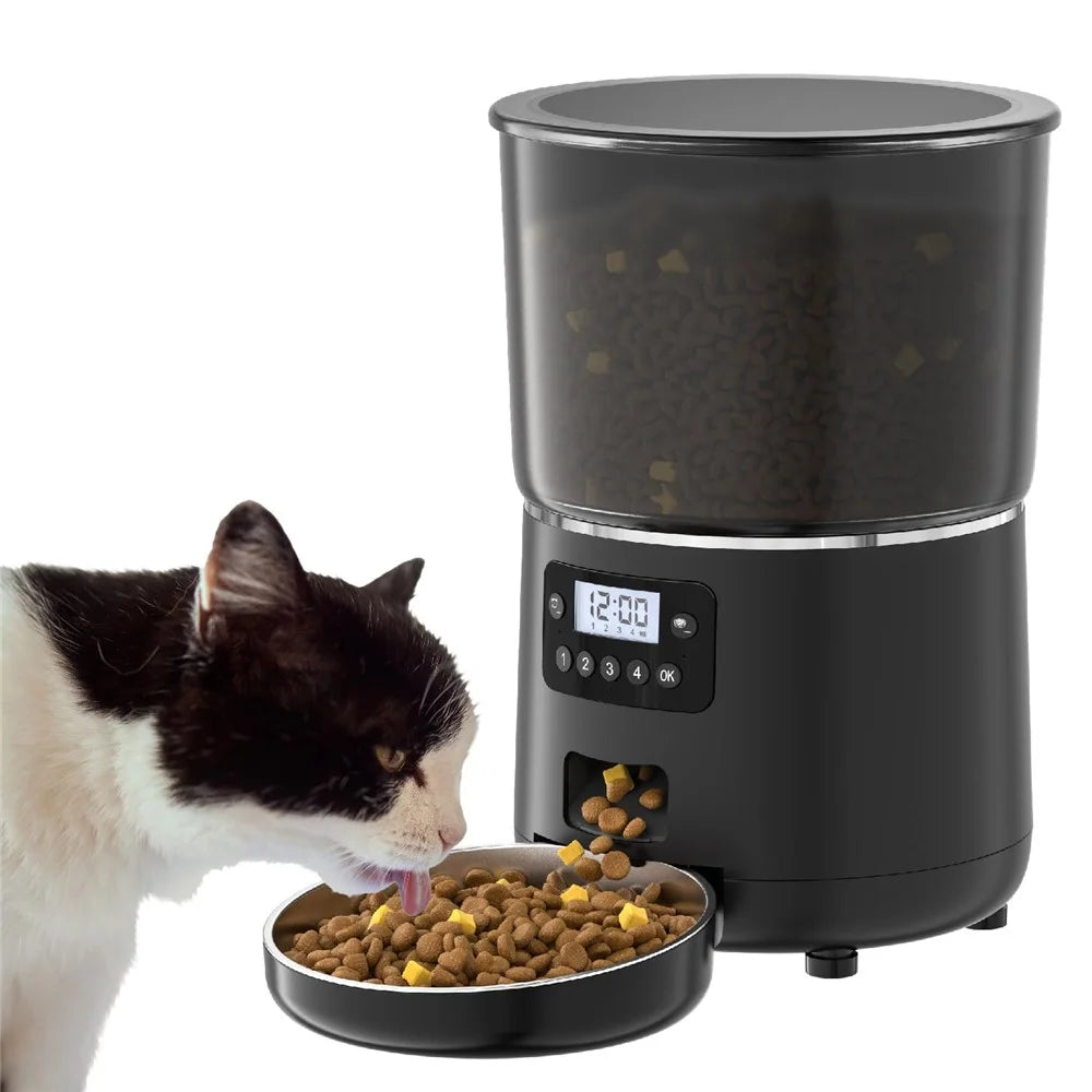 PFF040 4L Pet Feeder Programmable Automatic Food Dispenser for Cats / Dogs with Button Control , EU Plug (BPA Free, No FDA) - Black - 1