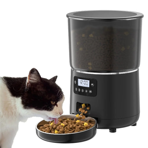 PFF040 4L Pet Feeder Programmable Automatic Food Dispenser for Cats / Dogs with Button Control , EU Plug (BPA Free, No FDA) - Black - 1