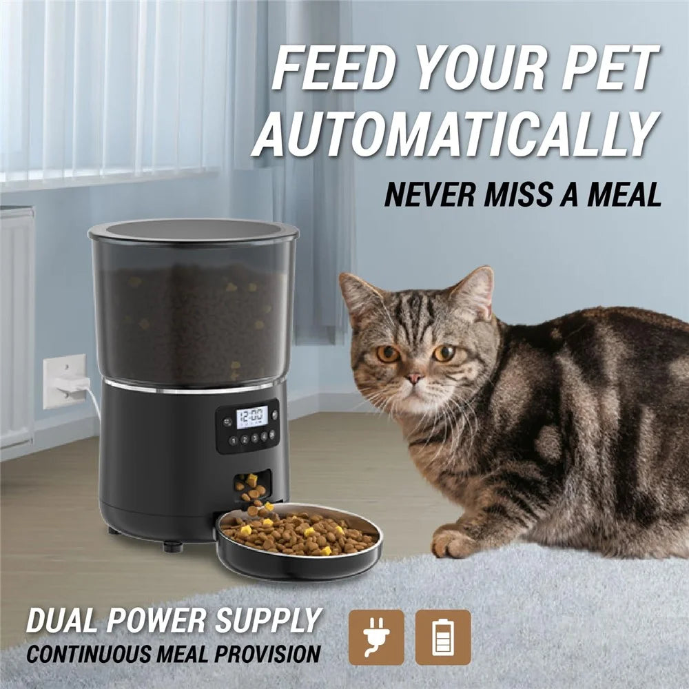 PFF040 4L Pet Feeder Programmable Automatic Food Dispenser for Cats / Dogs with Button Control , EU Plug (BPA Free, No FDA) - Black - 3