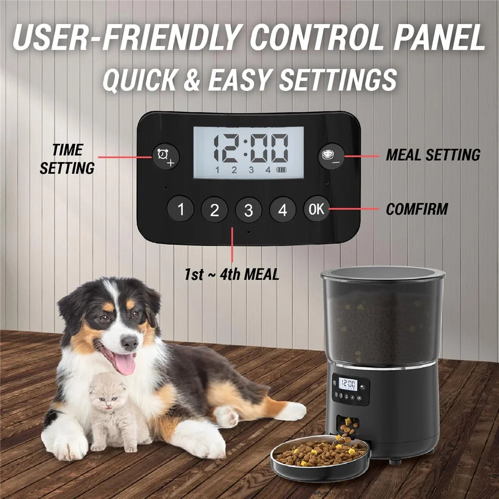 PFF040 4L Pet Feeder Programmable Automatic Food Dispenser for Cats / Dogs with Button Control , EU Plug (BPA Free, No FDA) - Black - 5