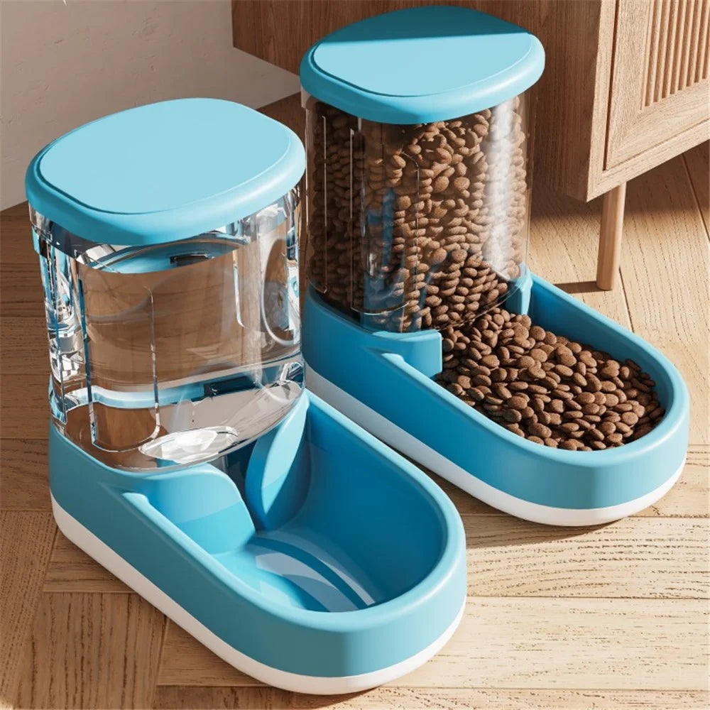 Automatic Pet Food Feeder Water Fountain Cats Dogs Gravity Fed Water Drinking Bowl - Blue Food Feeder - 2