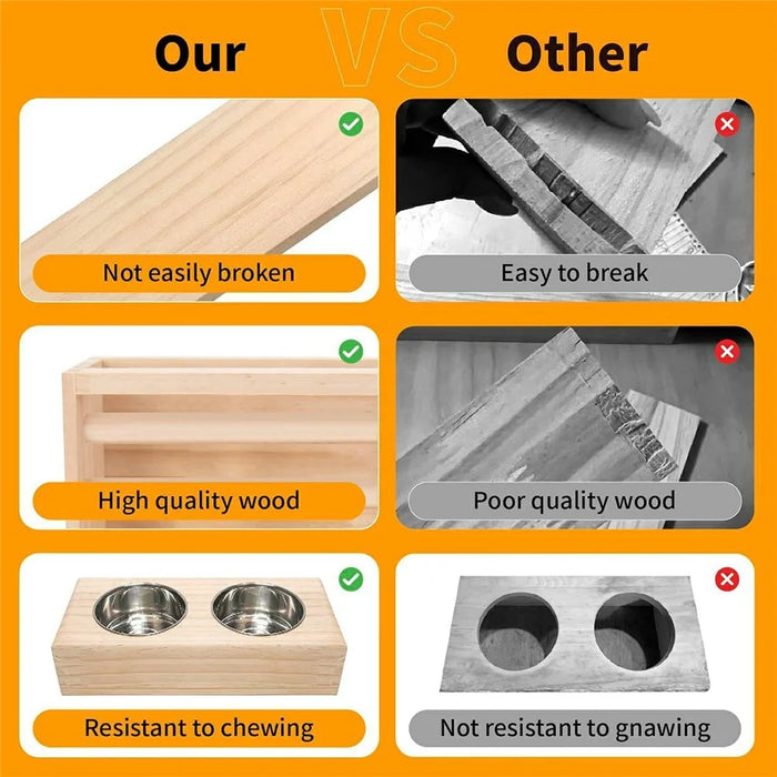 Wooden Hay Feeder for Small Pets Gift Detachable Feeding Rack Hamster House with 2 Bowls - 3