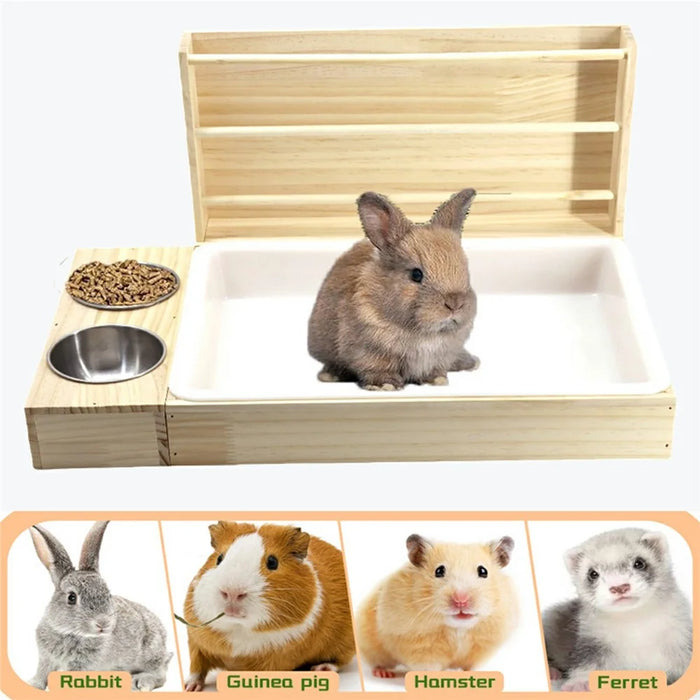Wooden Hay Feeder for Small Pets Gift Detachable Feeding Rack Hamster House with 2 Bowls - 6