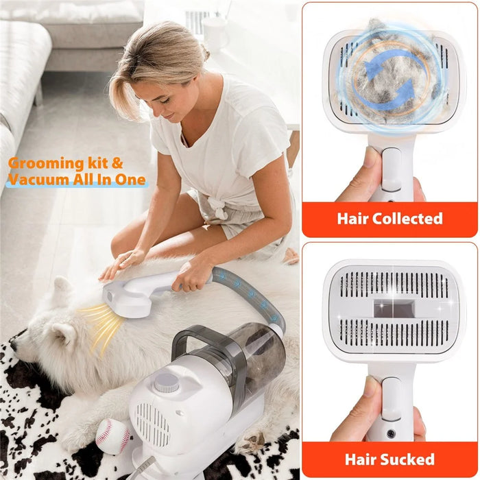 2 in 1 Pet Hair Trimmer Low Noise Adjustable Speed Grooming Vacuum Kit for Dogs Cats Gift - US Plug - 2