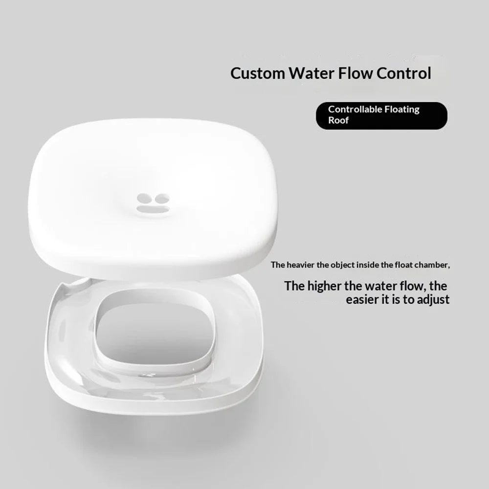 Floating Pet Water Bowl 2200ml Adjustable Water Flow Splash-Proof Design for Cats and Dogs (BPA Free, No FDA) - White - 2