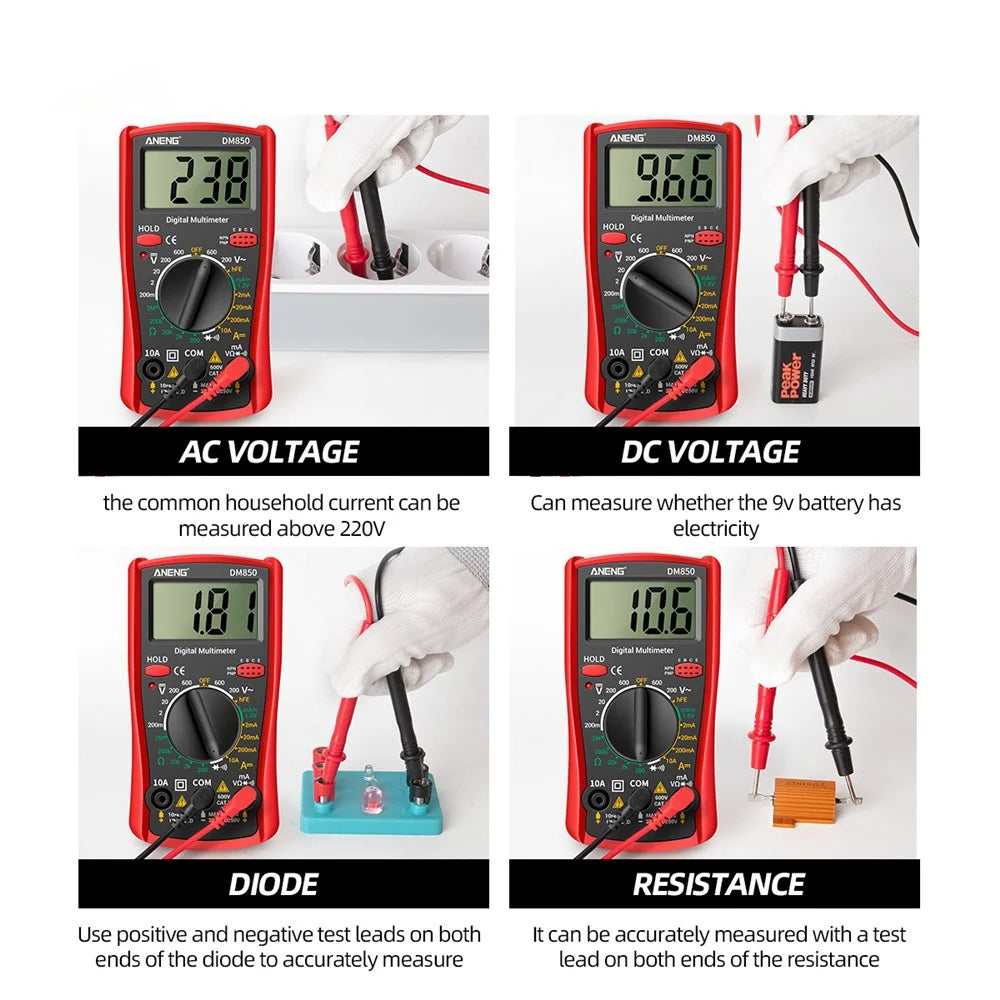 ANENG DM850 Digital Display Multimeter 1999 Counts Multimeter Tester Current Voltmeter Ammeter - Red - 4
