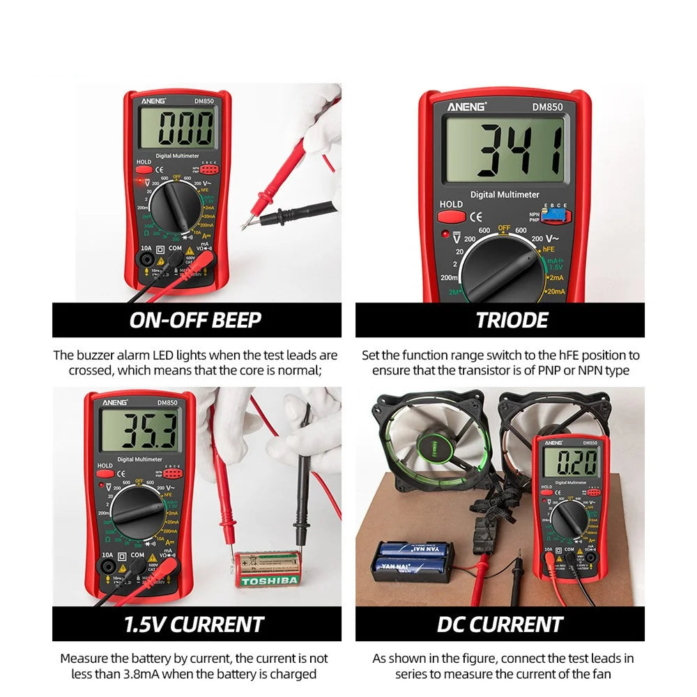 ANENG DM850 Digital Display Multimeter 1999 Counts Multimeter Tester Current Voltmeter Ammeter - Red - 5
