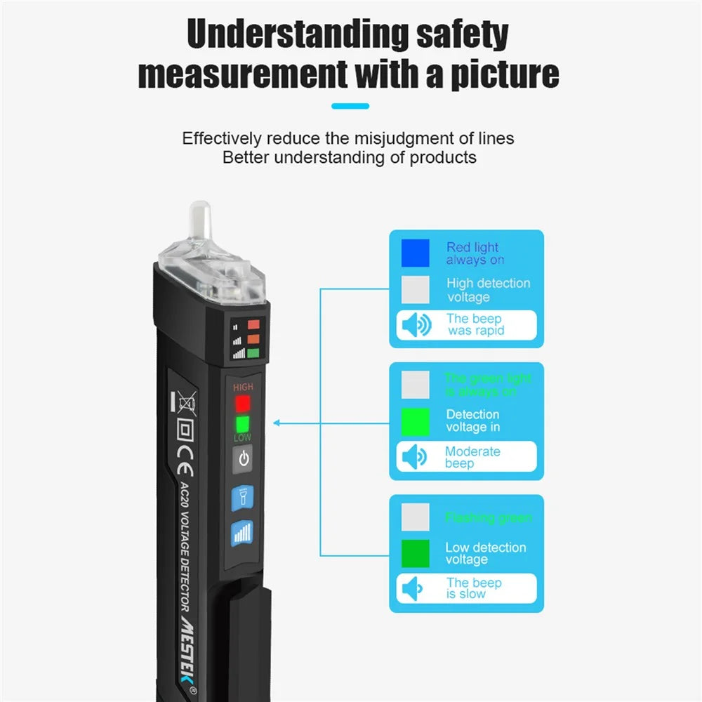 MESTEK AC20 12-1000V Smart Non-Contact Electric Test Pencil AC Voltage Alarm Smart Detector Tester Pen - 5