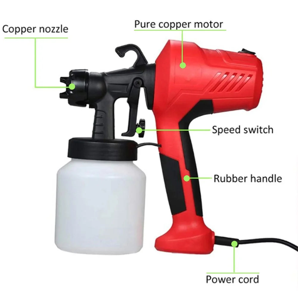 HJ06 Paint Sprayer 400W Spray Gun 1000ml / s Electric Paint Gun with Adjustable Nozzle and Container for House Painting, Furniture, Fence, Cabinet - Red / US Plug - 5