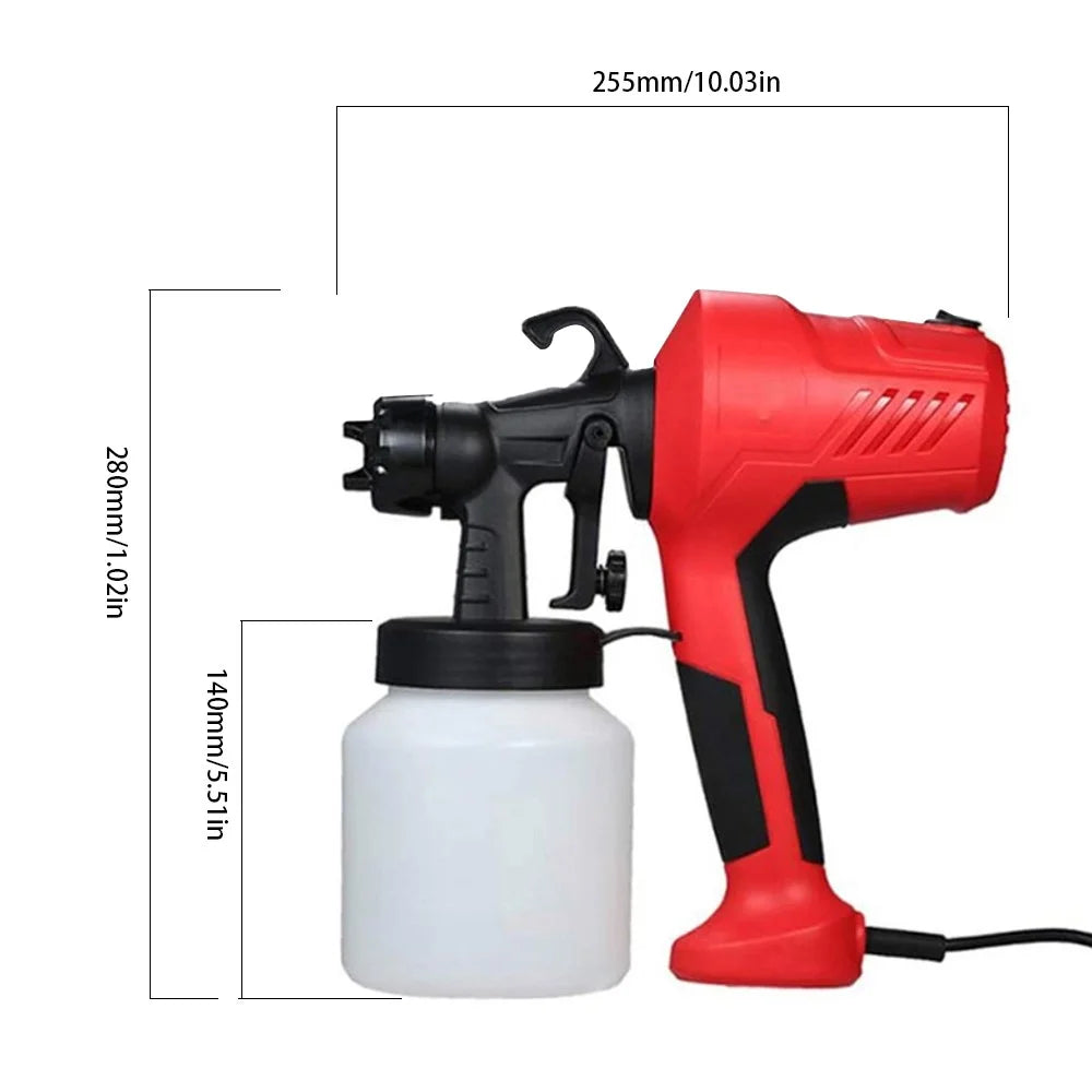 HJ06 Paint Sprayer 400W Spray Gun 1000ml / s Electric Paint Gun with Adjustable Nozzle and Container for House Painting, Furniture, Fence, Cabinet - Red / US Plug - 6
