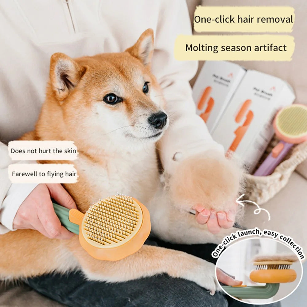 Dog Cat Grooming Brush Pet Hair Remover Stainless Steel Needle Massage Comb - Green - 4
