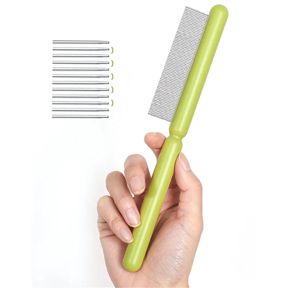 AIWO Pet Comb Stainless Steel Coarse Teeth Cat Dog Grooming Comb Tool for Removing Matted Fur, Knots and Tangles - Type A / Green - 3
