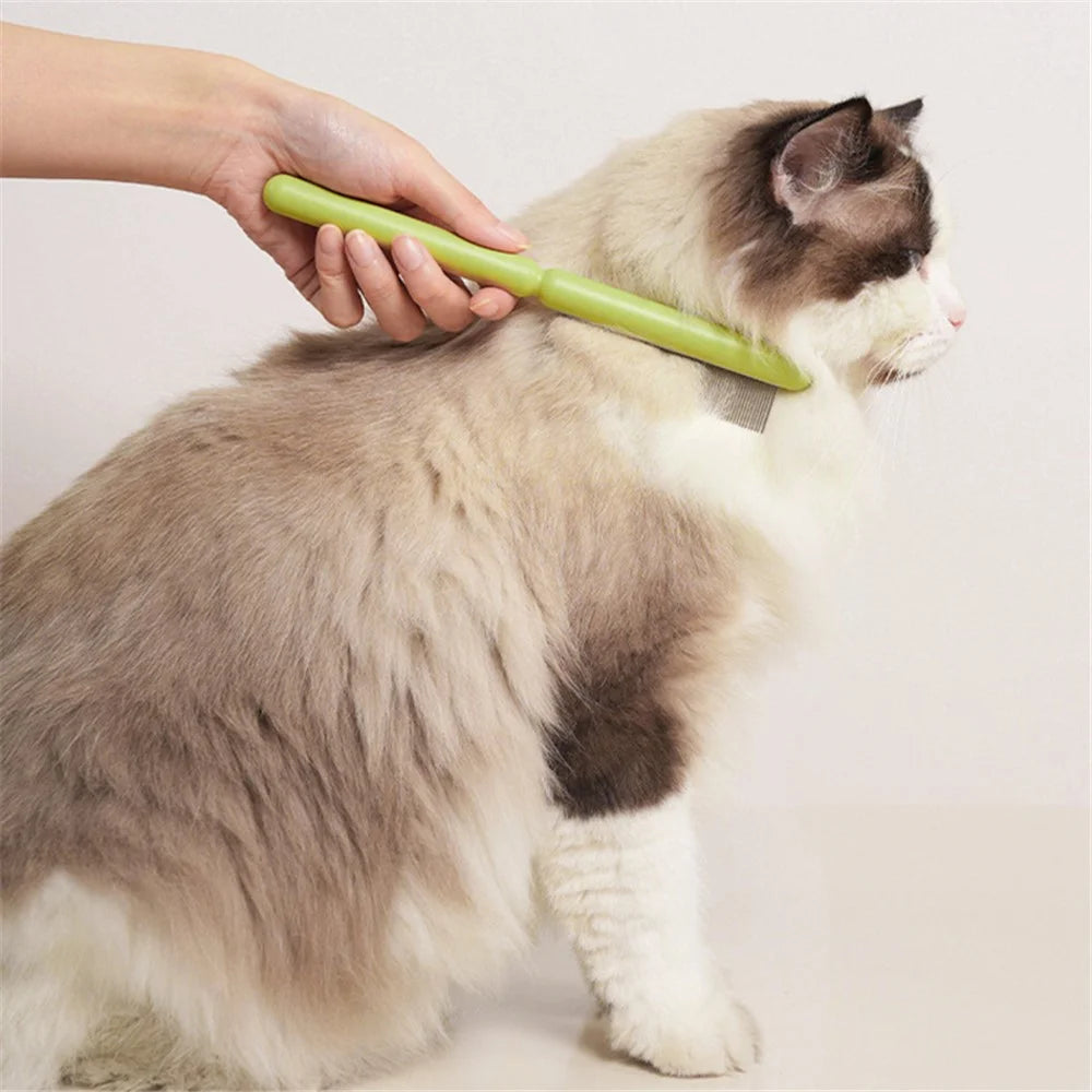 AIWO Pet Shedding Comb Cat Dog Hair Removal Comb Stainless Steel Teeth Pet Hair Brush - Green / Fine Teeth Comb - 2