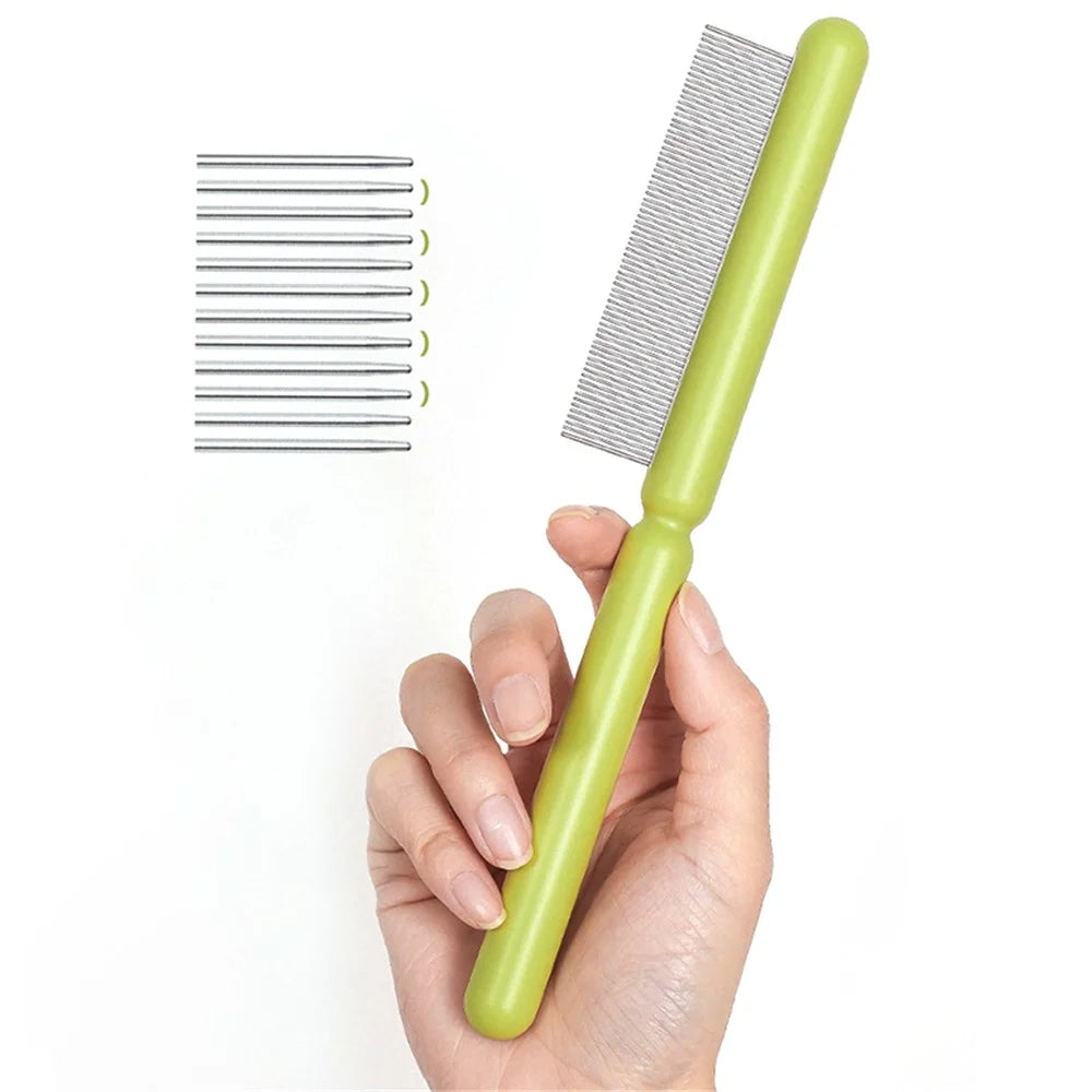 AIWO Pet Shedding Comb Cat Dog Hair Removal Comb Stainless Steel Teeth Pet Hair Brush - Green / Fine Teeth Comb - 3