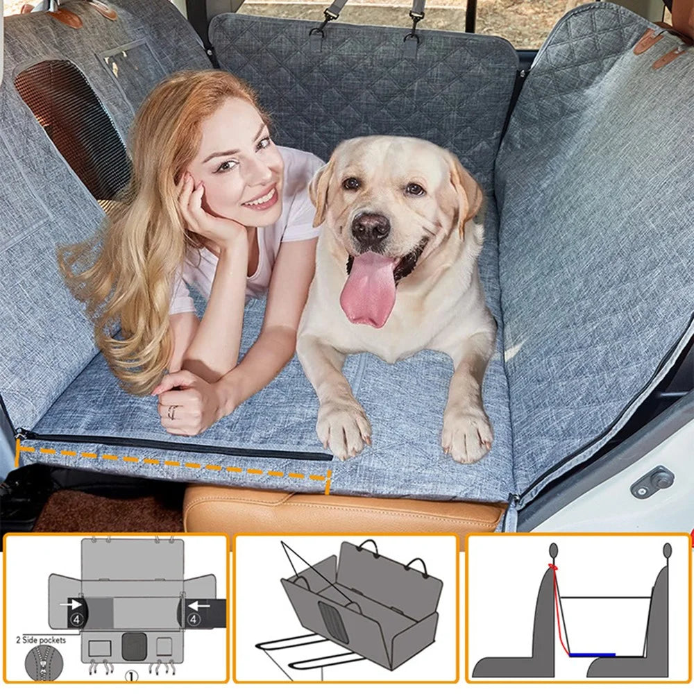 CZD-U-07 Car Rear Seat Pet Mat Widened Support Board Vehicle Dog Cushion - Grey Cationic Fabric - 2