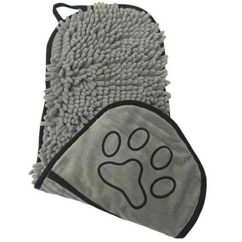 Pet Bath Chenille Towel Dogs Cats Ultra Absorbent Drying Towel with Side Pockets - Grey - 1