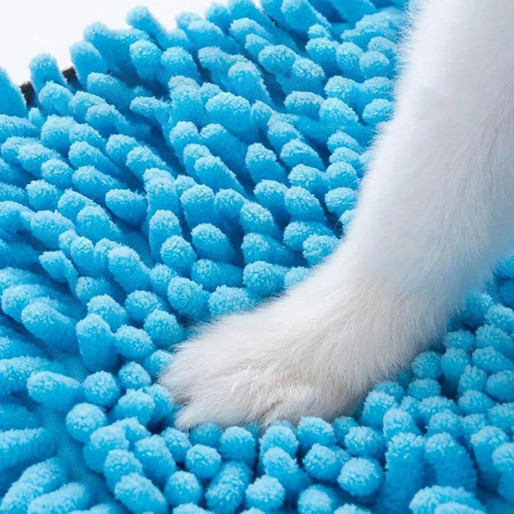 Pet Bath Chenille Towel Dogs Cats Ultra Absorbent Drying Towel with Side Pockets - Grey - 5