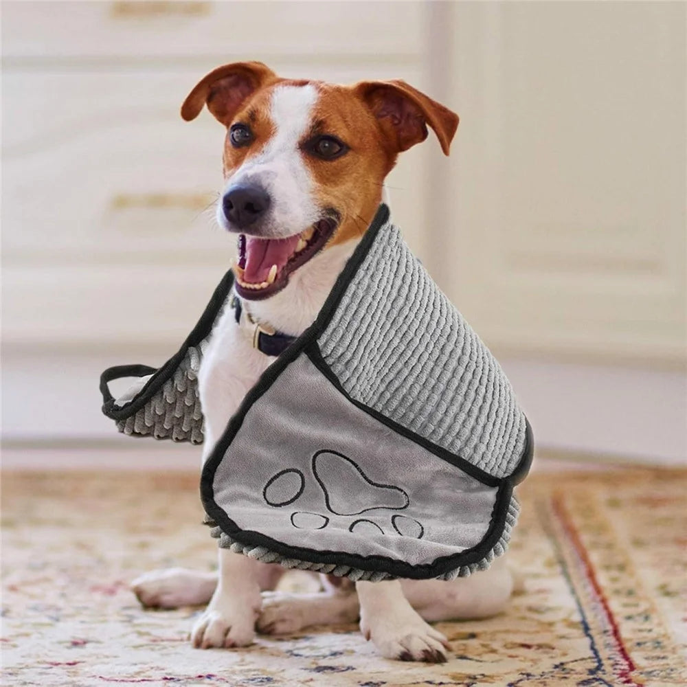 Pet Bath Chenille Towel Dogs Cats Ultra Absorbent Drying Towel with Side Pockets - Grey - 7