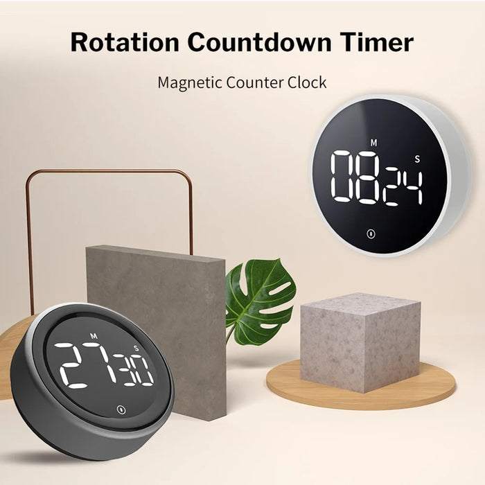 5250 Rotating Digital Kitchen Timer Magnetic Cooking Timer LED Counter Alarm Stopwatch Mechanical Electronic Timer for Baking Study Restaurant - 2