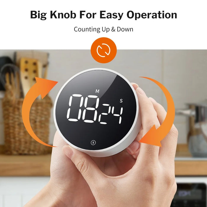 5250 Rotating Digital Kitchen Timer Magnetic Cooking Timer LED Counter Alarm Stopwatch Mechanical Electronic Timer for Baking Study Restaurant - 3