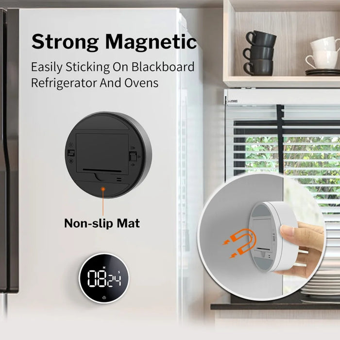 5250 Rotating Digital Kitchen Timer Magnetic Cooking Timer LED Counter Alarm Stopwatch Mechanical Electronic Timer for Baking Study Restaurant - 5