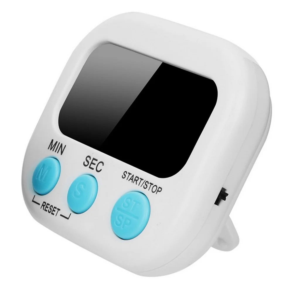 Digital Kitchen Timer Magnetic LCD Alarm Stopwatch Cooking Timer with Stand for Baking Sports Games - White - 1