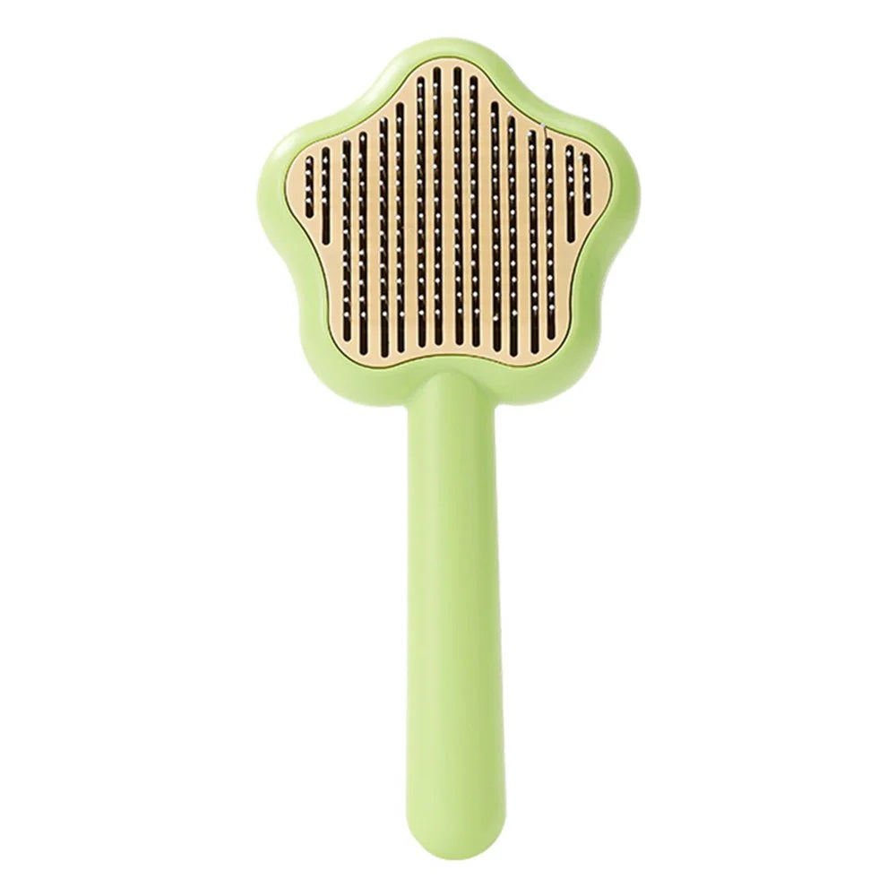 Star Shape Dog Cat Grooming Brush Pet Floating Hair Removal Massage Needle Comb with Self Cleaning Button - Green - 1
