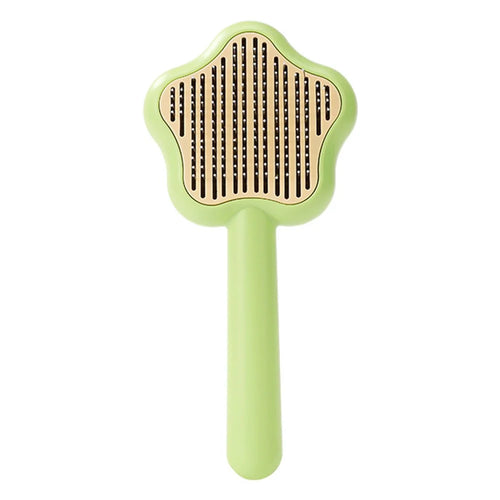 Star Shape Dog Cat Grooming Brush Pet Floating Hair Removal Massage Needle Comb with Self Cleaning Button - Green - 1