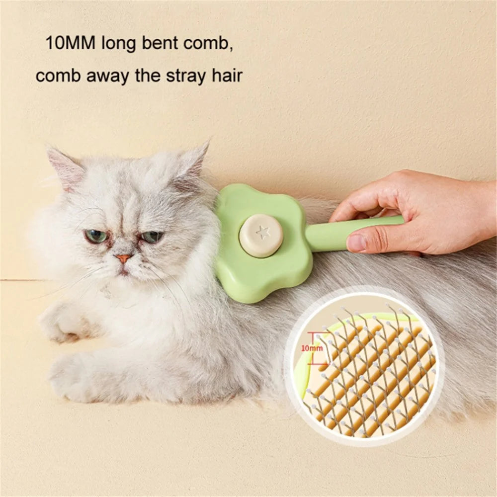 Star Shape Dog Cat Grooming Brush Pet Floating Hair Removal Massage Needle Comb with Self Cleaning Button - Green - 2