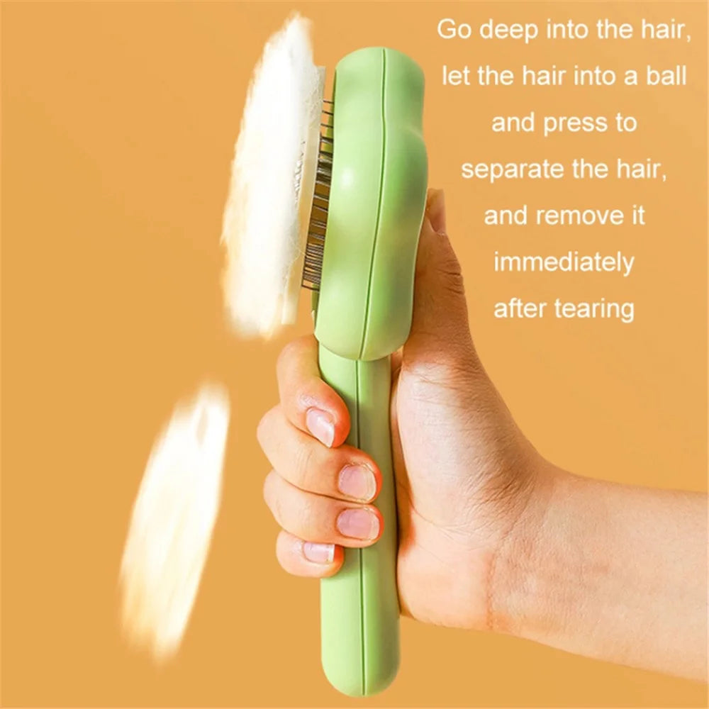 Star Shape Dog Cat Grooming Brush Pet Floating Hair Removal Massage Needle Comb with Self Cleaning Button - Green - 3