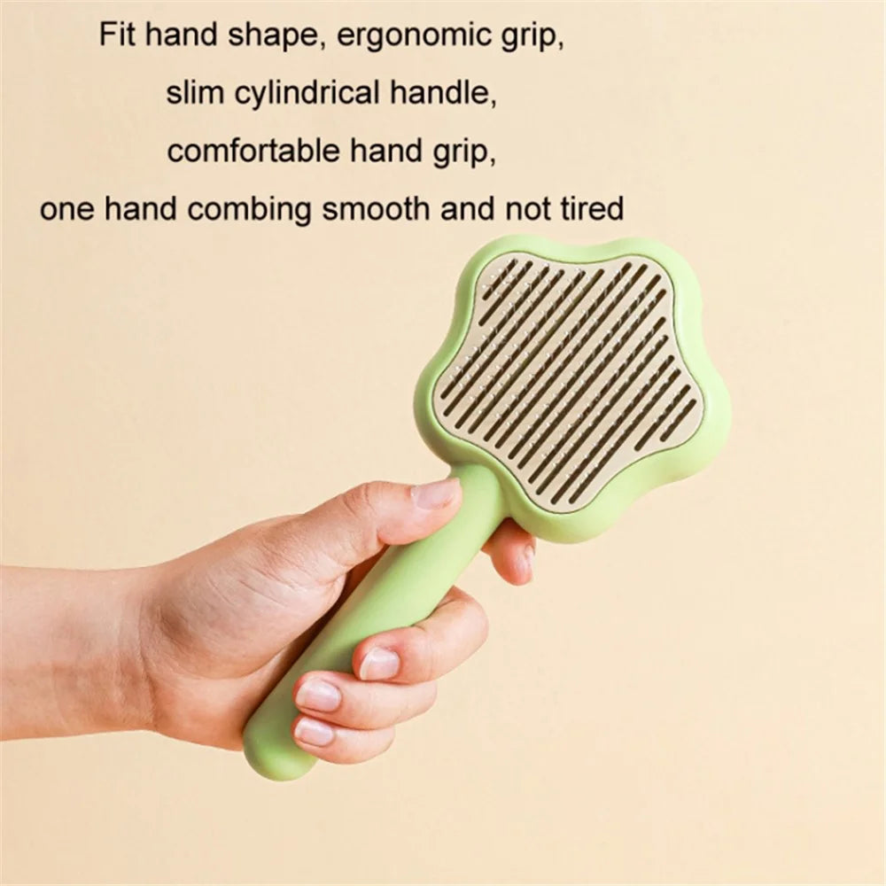 Star Shape Dog Cat Grooming Brush Pet Floating Hair Removal Massage Needle Comb with Self Cleaning Button - Green - 4