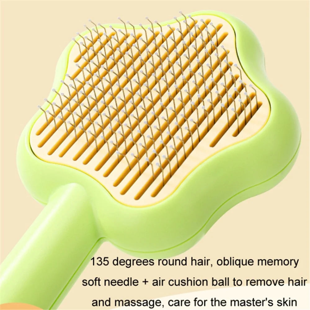 Star Shape Dog Cat Grooming Brush Pet Floating Hair Removal Massage Needle Comb with Self Cleaning Button - Green - 5