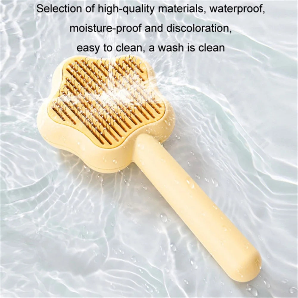Star Shape Dog Cat Grooming Brush Pet Floating Hair Removal Massage Needle Comb with Self Cleaning Button - Green - 6