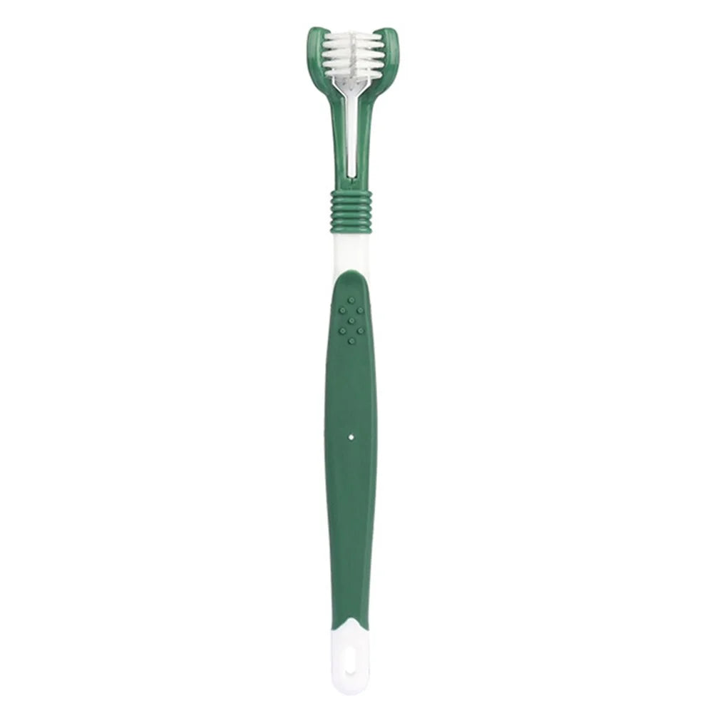 HISTOTREE Pet Dog Cat 3-Head Toothbrush Plastic+Nylon Oral Care Teeth Cleaning Tool (BPA-Free, No FDA Certified) - Olive Green - 1