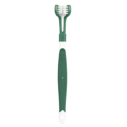 HISTOTREE Pet Dog Cat 3-Head Toothbrush Plastic+Nylon Oral Care Teeth Cleaning Tool (BPA-Free, No FDA Certified) - Olive Green - 1