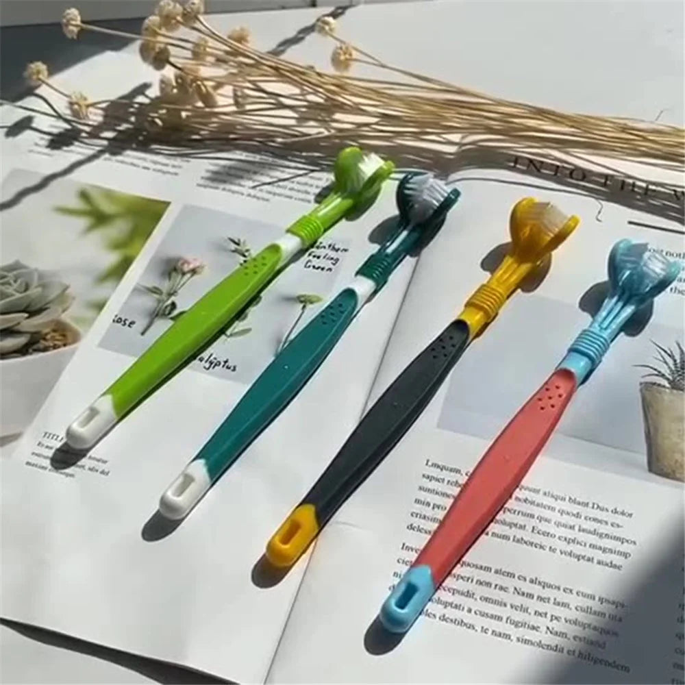 HISTOTREE Pet Dog Cat 3-Head Toothbrush Plastic+Nylon Oral Care Teeth Cleaning Tool (BPA-Free, No FDA Certified) - Olive Green - 4