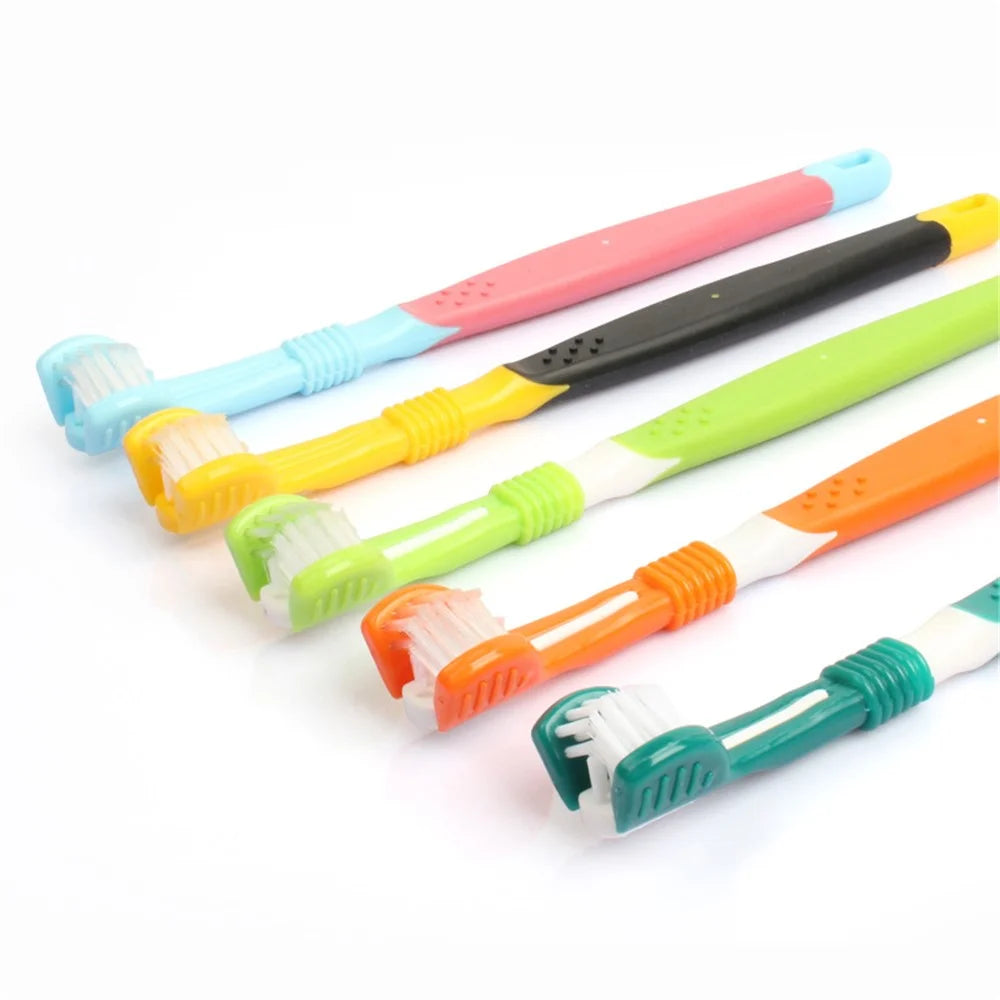 HISTOTREE Pet Dog Cat 3-Head Toothbrush Plastic+Nylon Oral Care Teeth Cleaning Tool (BPA-Free, No FDA Certified) - Olive Green - 6