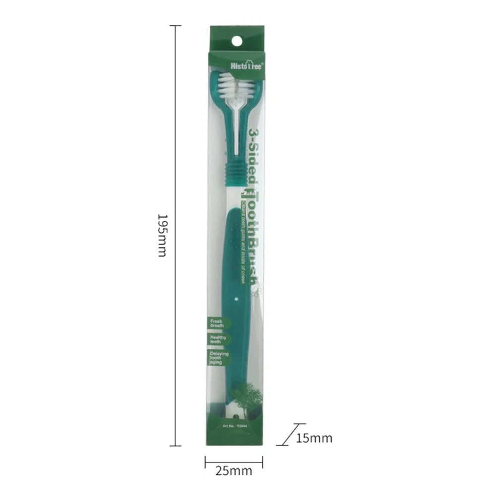 HISTOTREE Pet Dog Cat 3-Head Toothbrush Plastic+Nylon Oral Care Teeth Cleaning Tool (BPA-Free, No FDA Certified) - Olive Green - 7