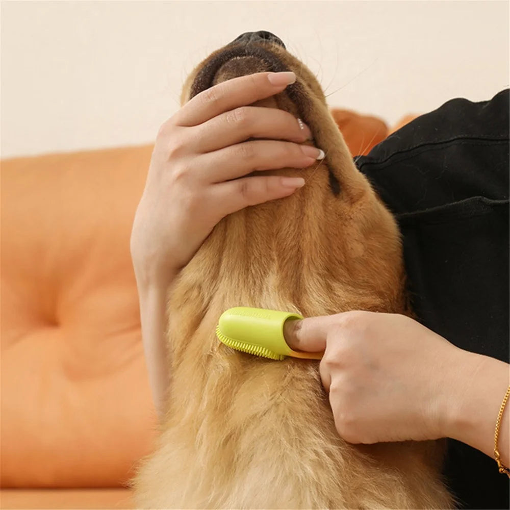 Pet Teeth Cleaning Care Finger Wrap Dog Cat Finger Toothbrush Oral Cleaning Tool - Yellow+Green - 4