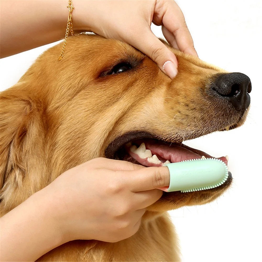 Pet Teeth Cleaning Care Finger Wrap Dog Cat Finger Toothbrush Oral Cleaning Tool - Yellow+Green - 6