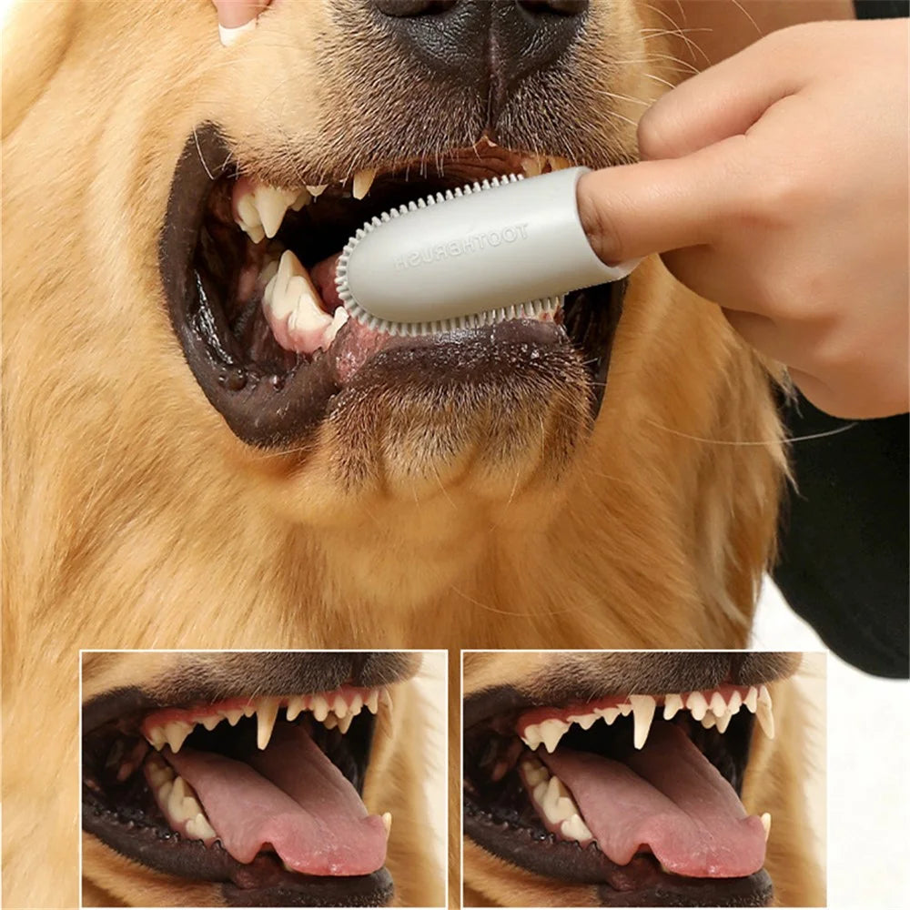 Pet Teeth Cleaning Care Finger Wrap Dog Cat Finger Toothbrush Oral Cleaning Tool - Yellow+Green - 7