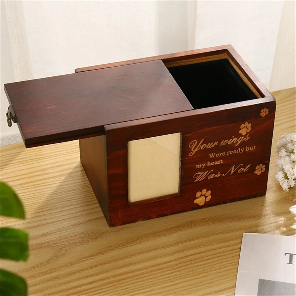 Wooden Pet Memorial Urns Dog Cat Ashes Memory Boxes Funeral Cremation Urns with Photo Frame - 4