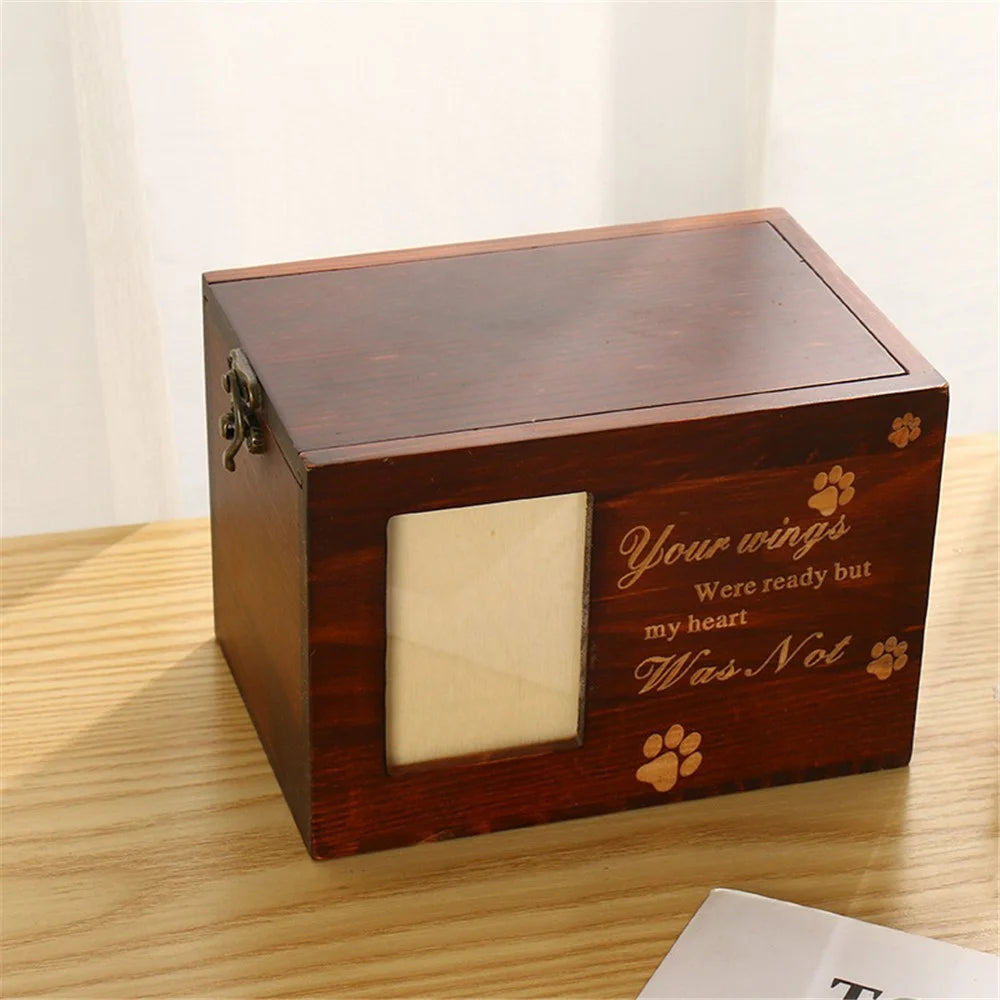 Wooden Pet Memorial Urns Dog Cat Ashes Memory Boxes Funeral Cremation Urns with Photo Frame - 5