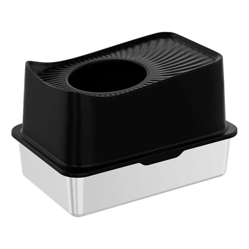 Cat Litter Box Anti-splash Top Opening Stainless Steel+ABS Cat Toilet - Black - 1
