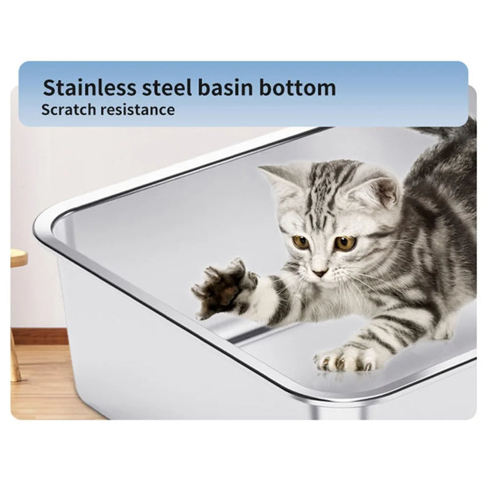 Cat Litter Box Anti-splash Top Opening Stainless Steel+ABS Cat Toilet - Black - 6