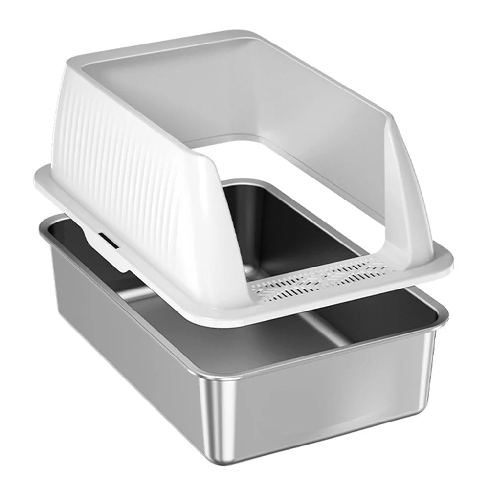 Heighten Pet Cat Litter Box Anti-splash Stainless Steel+ABS Cat Toilet - 2