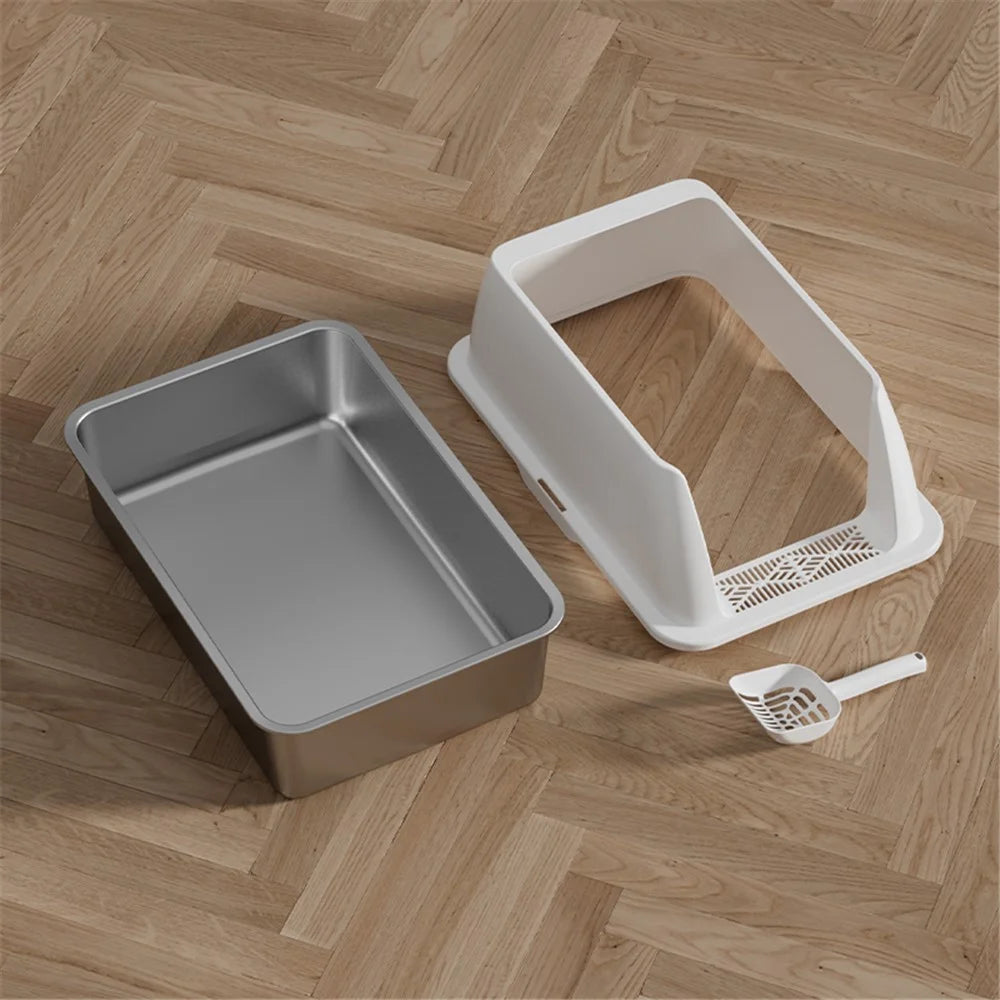 Heighten Pet Cat Litter Box Anti-splash Stainless Steel+ABS Cat Toilet - 3