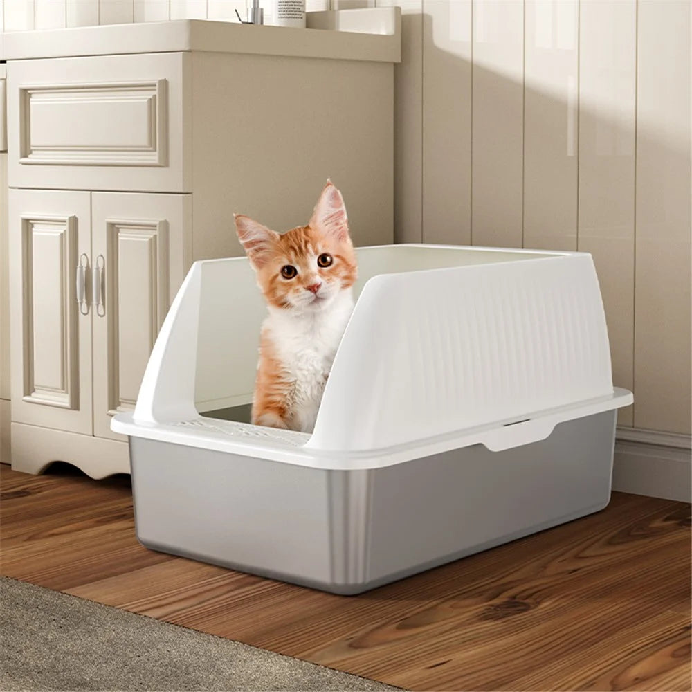 Heighten Pet Cat Litter Box Anti-splash Stainless Steel+ABS Cat Toilet - 4