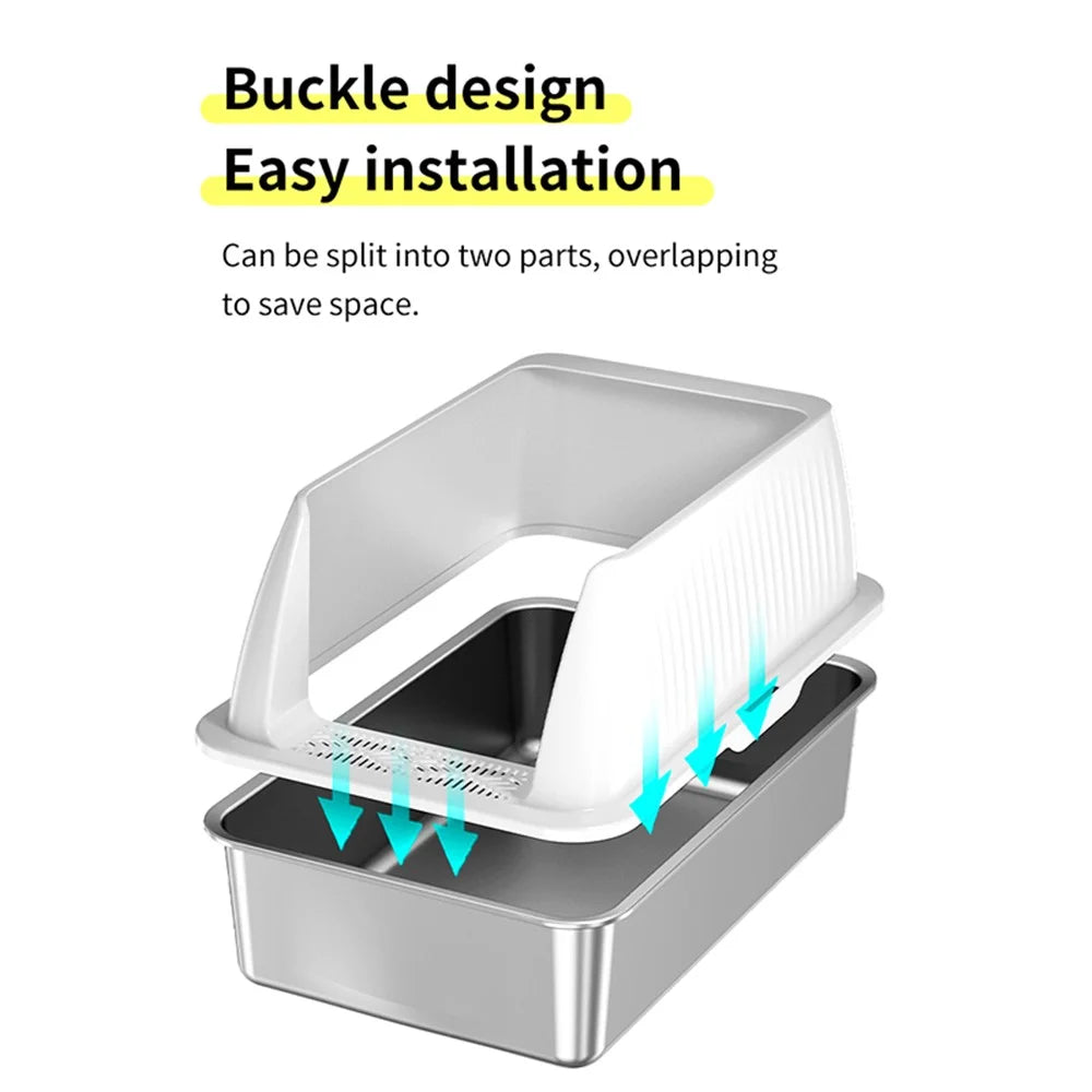 Heighten Pet Cat Litter Box Anti-splash Stainless Steel+ABS Cat Toilet - 6
