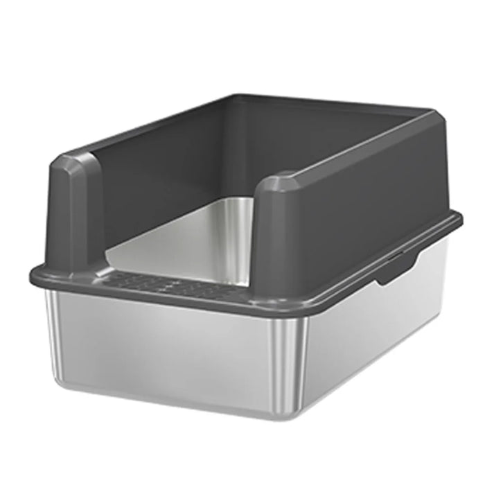 Large Opening Pet Cat Litter Box Anti-splash Stainless Steel+ABS Cat Toilet - Dark Grey - 1